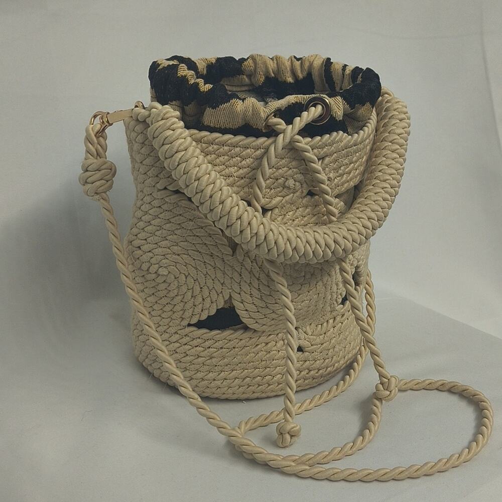 Like New - Zara Raffia Crochet Rope Bucket Bag With Removable Crossbody Strap